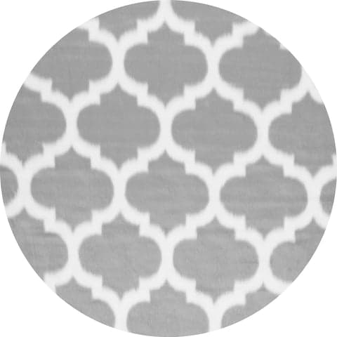 Isolated view of Grey Round Faux Sheepskin Trellis Rug, showcasing its design
