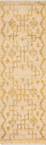 Isolated view of Yellow Runner Textured Moroccan Jute Rug, showcasing its design