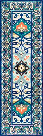 Isolated view of Blue Runner Jewel Tone Floral Printed Rug, showcasing its design