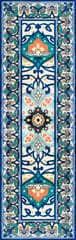 Isolated view of Blue Runner Jewel Tone Floral Printed Rug, showcasing its design