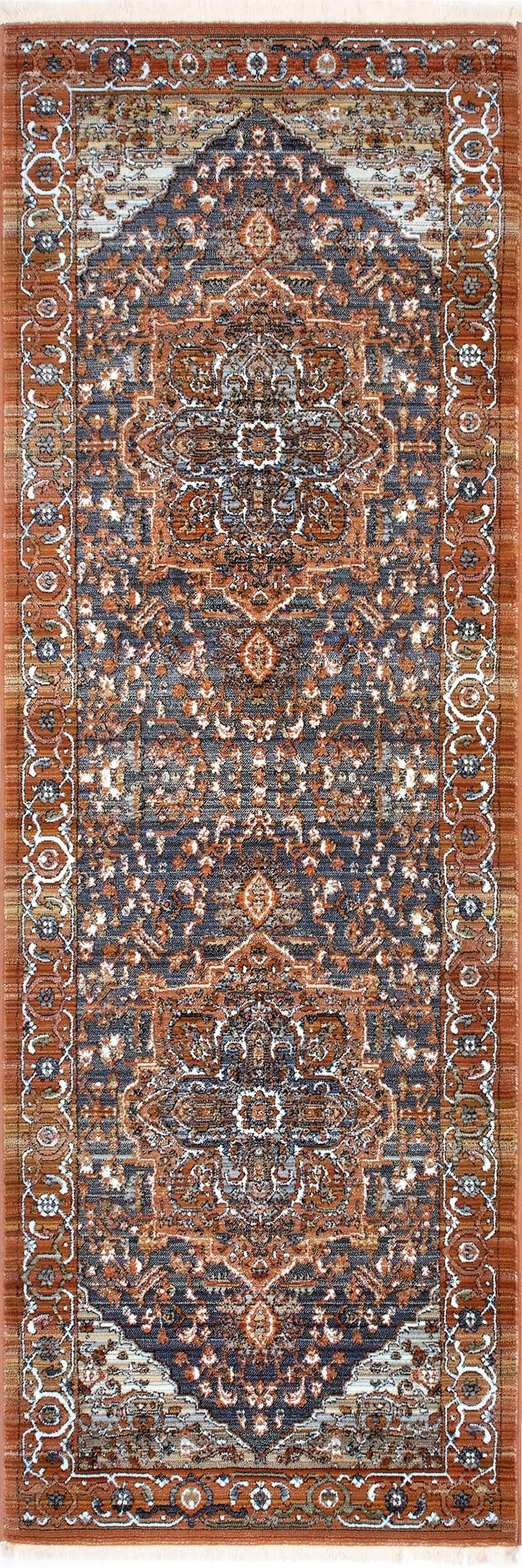 Rosette Medallion Fringed Rug | Rust