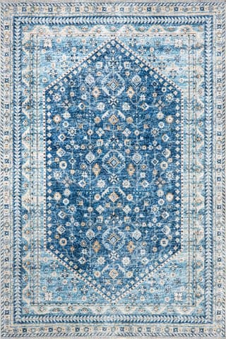 Isolated view of Blue Rectangle Sunsari Geometric Washable Rug, showcasing its design