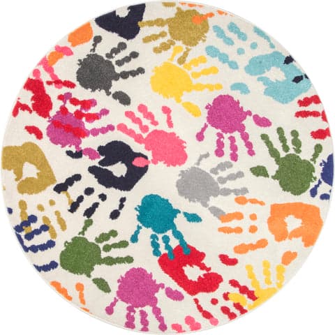 Isolated view of Multicolor Round Handprint Collage Rug, showcasing its design
