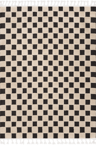 Isolated view of Beige Rectangle Byss Checkered Textured Rug, showcasing its design