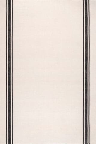 Isolated view of Ivory Rectangle Sally Cotton Bordered Rug, showcasing its design