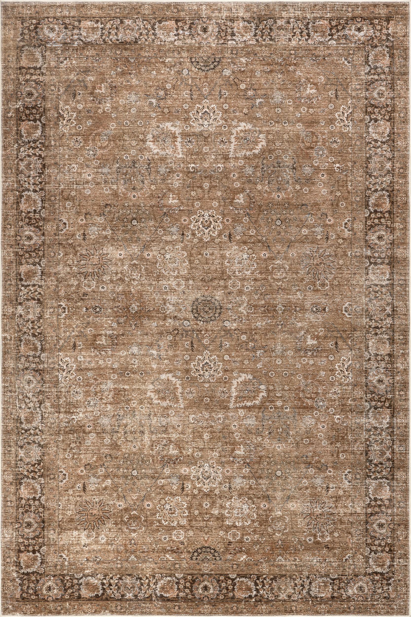 Bayberry Spill Proof Vintage Washable Rug | Light Brown