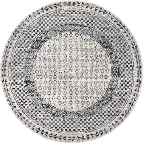 Isolated view of Light Grey Round Checkered Diamonds Rug, showcasing its design