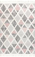 Isolated view of Grey Rectangle Alicia Trellis Tasseled Rug, showcasing its design