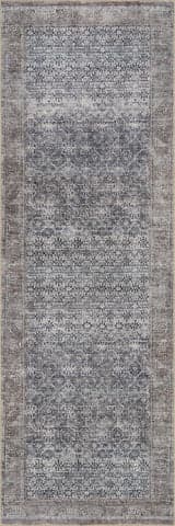 Isolated view of Brown Runner Delph Vintage & Distressed Washable Rug, showcasing its design