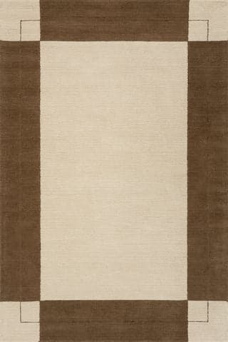 Isolated view of Brown Runner Caligo Mid Century Modern Bordered Rug, showcasing its design