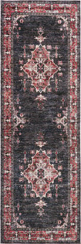 Isolated view of Charcoal Runner Wild Orchid Washable Rug, showcasing its design