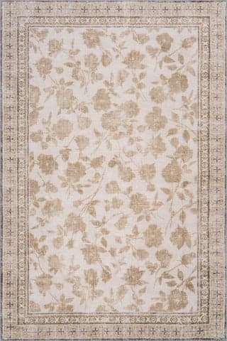 Isolated view of Olive Green Rectangle Boscage Floral Washable Rug, showcasing its design