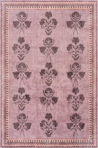 Isolated view of Pink Rectangle Arbeur Floral Washable Rug, showcasing its design