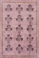Isolated view of Pink Rectangle Arbeur Floral Washable Rug, showcasing its design