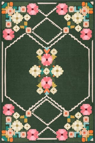 Isolated view of Green Rectangle Blooming Trellis Floral Washable Rug, showcasing its design