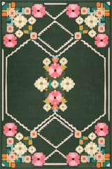 Isolated view of Green Rectangle Blooming Trellis Floral Washable Rug, showcasing its design