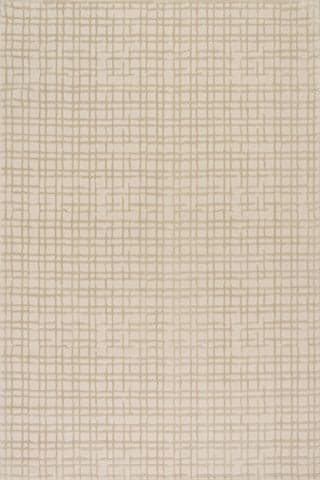 Isolated view of Cream Rectangle Tinisa Abstract Grid Plush Textured Washable Rug, showcasing its design