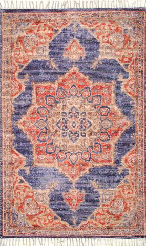 Isolated view of Navy Rectangle Cerissian Vintage Rug, showcasing its design