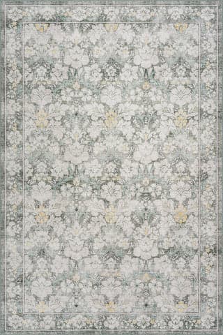 Isolated view of Grey Rectangle Kinice Traditional Floral Washable Rug, showcasing its design