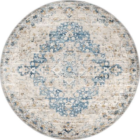 Isolated view of Blue Round Dallas Vintage Medallion Rug, showcasing its design