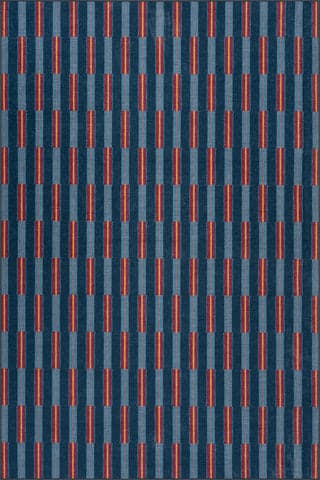 Isolated view of Navy Rectangle Signal Stripe Mid-Century Washable Rug, showcasing its design