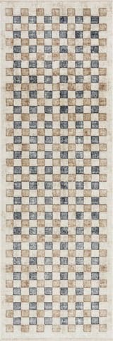 Isolated view of Beige Runner Izenna Modern Checkered Rug, showcasing its design