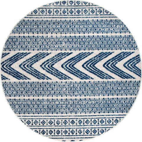 Isolated view of Blue Round Geometric Banded Rug, showcasing its design