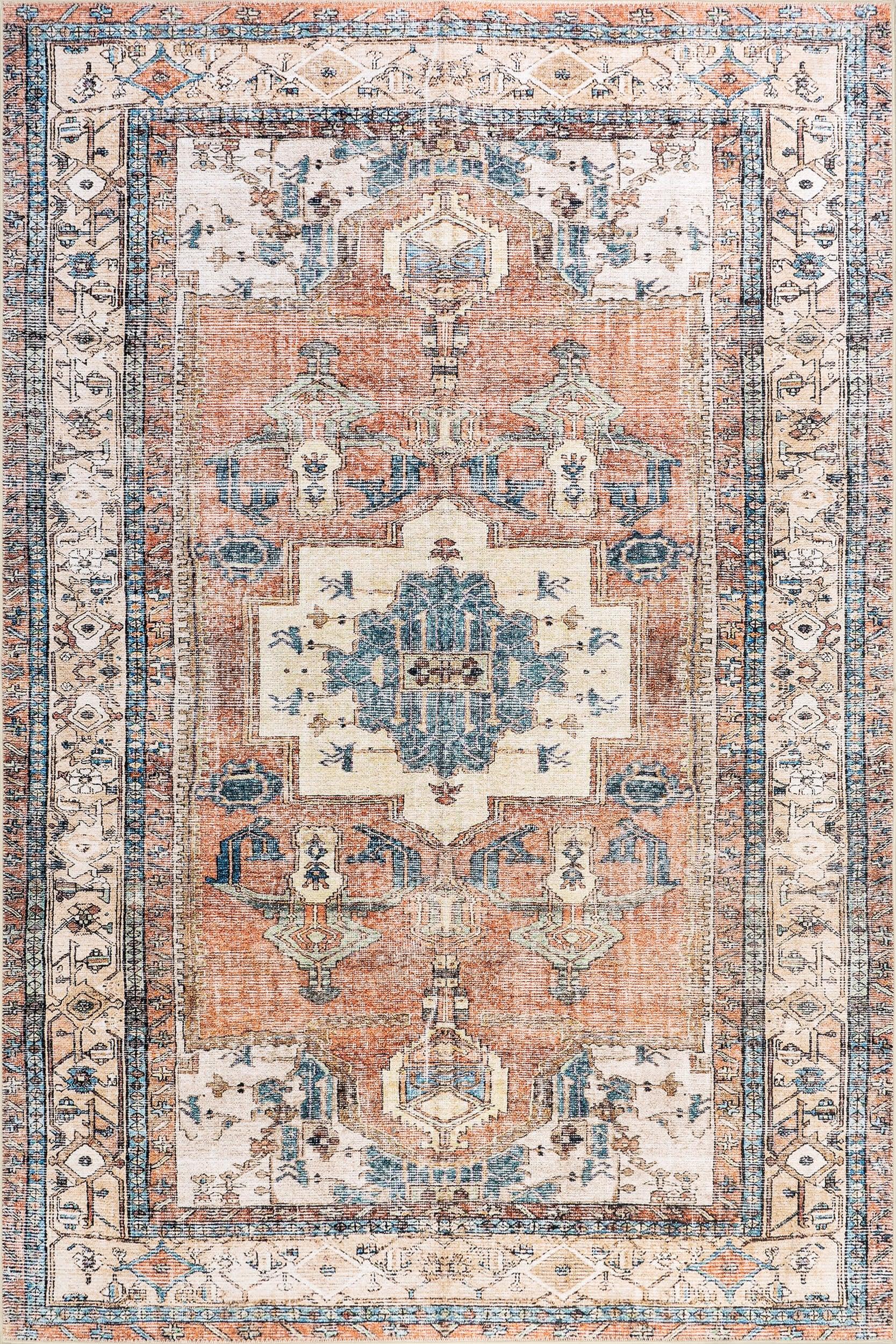 Fading Oriental Spill Proof Washable Rug | Light Rust – Rugs USA
