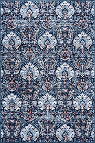Isolated view of Dark Blue Rectangle Sati Floral and Paisley Washable Rug, showcasing its design