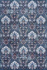 Isolated view of Dark Blue Rectangle Sati Floral and Paisley Washable Rug, showcasing its design