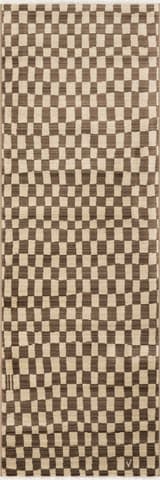 Isolated view of Brown Runner Rasali Checkered Box Rug, showcasing its design