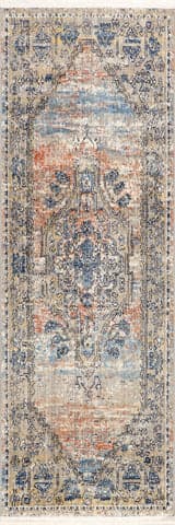 Isolated view of Blue Runner Cardinal Cartouche Rug, showcasing its design