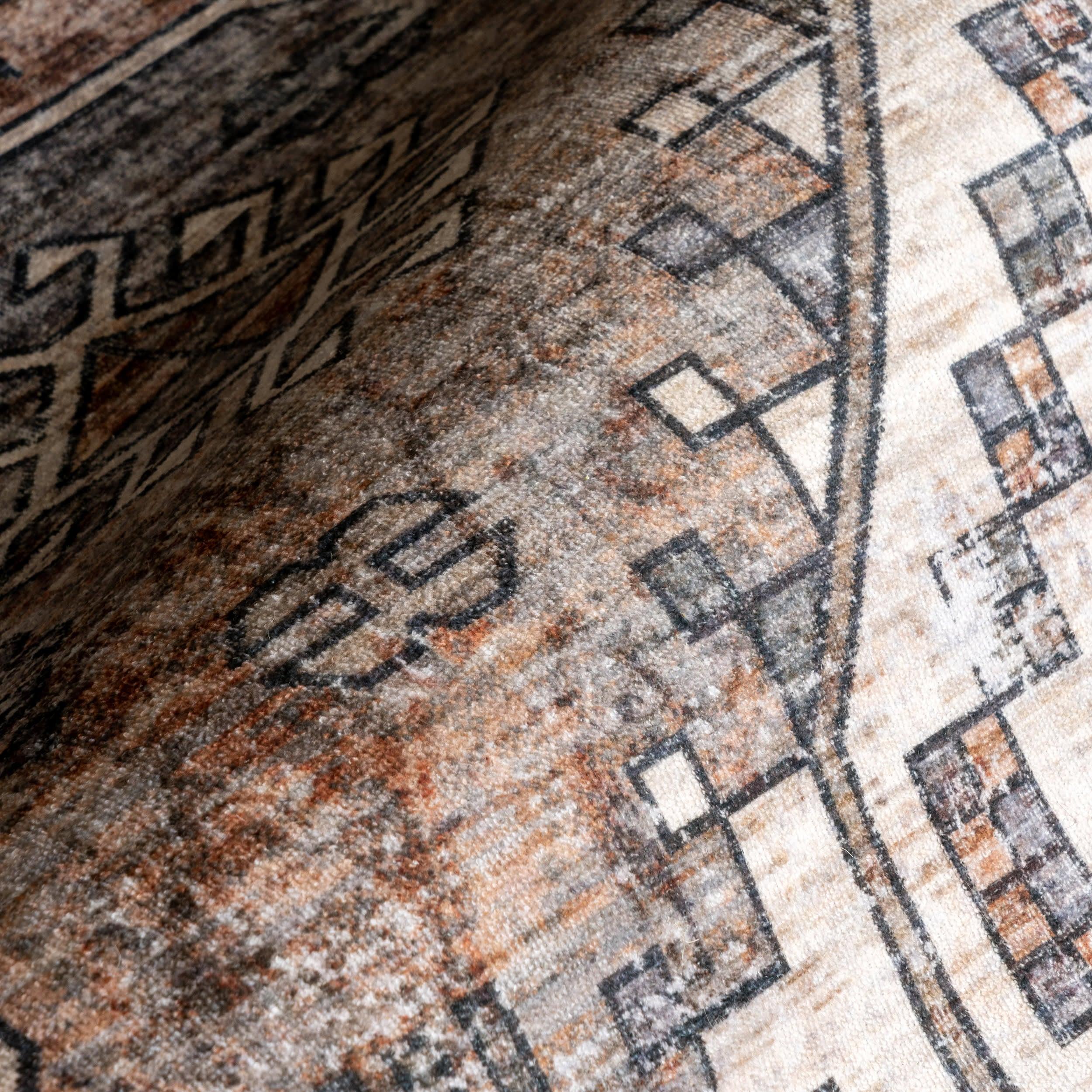 Faded Geometric Washable Rug | Rust – Rugs USA
