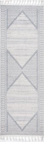 Isolated view of Beige Runner Tarnished Medallion Tassel Rug, showcasing its design