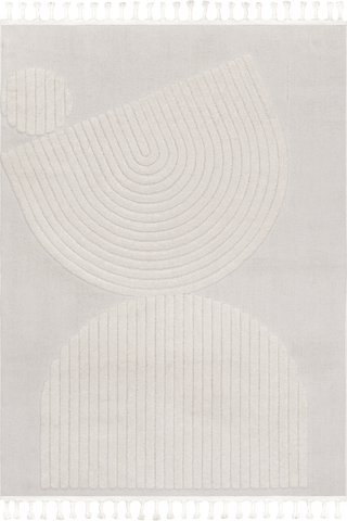 Isolated view of Off White Rectangle Mika Geometric Arc Tasseled Rug, showcasing its design