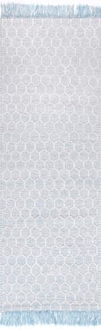 Isolated view of Baby Blue Runner Hive Fringed Rug, showcasing its design