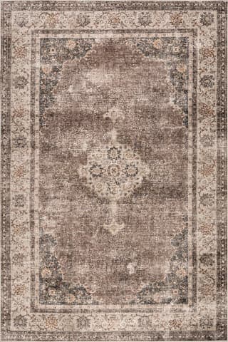Isolated view of Dark Brown Rectangle Rosewood Vintage Spill Proof Washable Rug, showcasing its design