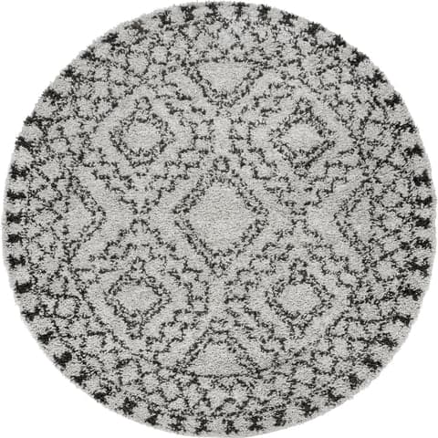 Isolated view of Grey Round Moroccan Tasseled Rug, showcasing its design