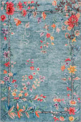 Isolated view of Blue Rectangle Azara Traditional Floral Washable Rug, showcasing its design