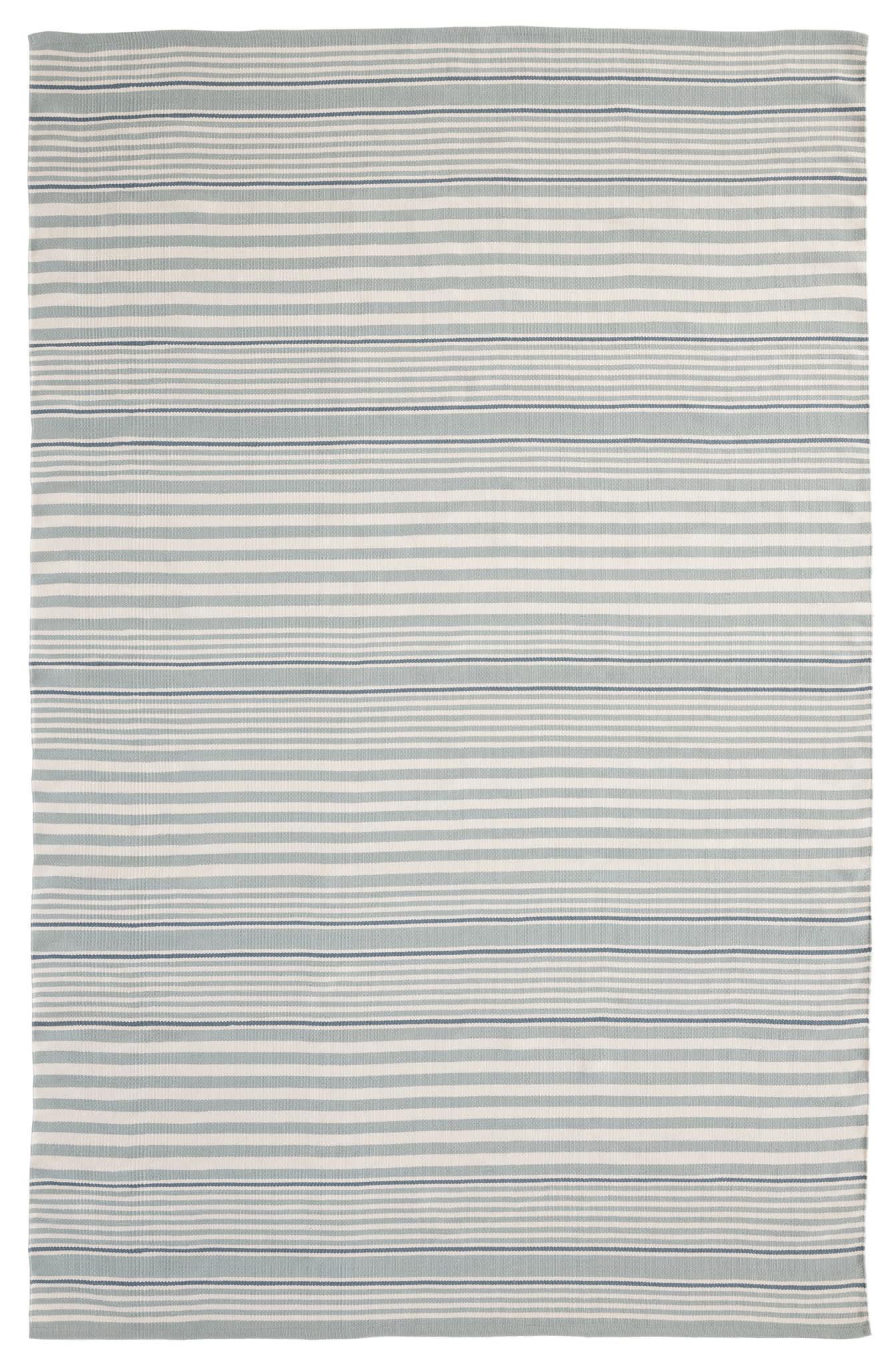 Rugby Stripe Handwoven Outdoor Rug | Light Blue with Outdoor Rug Pad