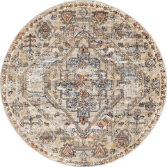 Isolated view of Beige Round Cardinal Cartouche Rug, showcasing its design