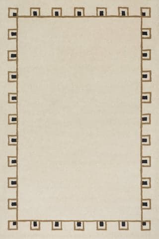 Isolated view of Ivory Rectangle Yves Bordered Wool Cozy Rug, showcasing its design