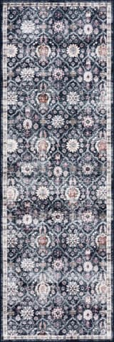 Isolated view of Navy Runner Calari Floral and Paisley Washable Rug, showcasing its design