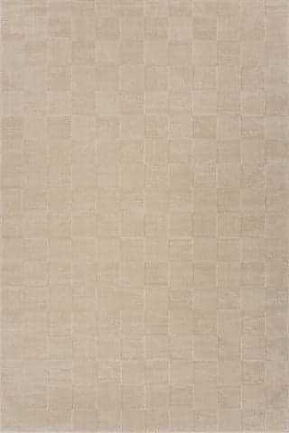 Isolated view of Cream Rectangle Minra Ribbed Checkered Plush Textured Washable Rug, showcasing its design