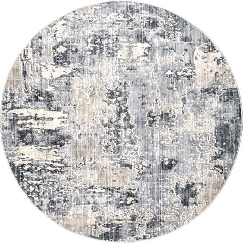 Isolated view of Silver Round Muddled Abstract Rug, showcasing its design