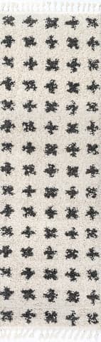 Isolated view of Off White Runner Adriana Cross Trellis Tasseled Rug, showcasing its design