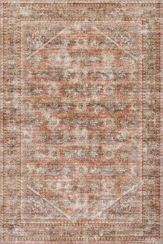 Isolated view of Rust Rectangle Nixie Floral Washable Rug, showcasing its design