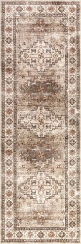 Isolated view of Beige Runner Barbary Distressed Spill Proof Washable Rug, showcasing its design