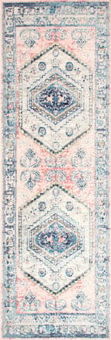 Isolated view of Light Pink Runner Distressed Jewel Medallion Rug, showcasing its design