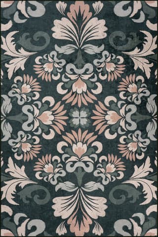 Isolated view of Green Rectangle Fayna Floral Washable Rug, showcasing its design